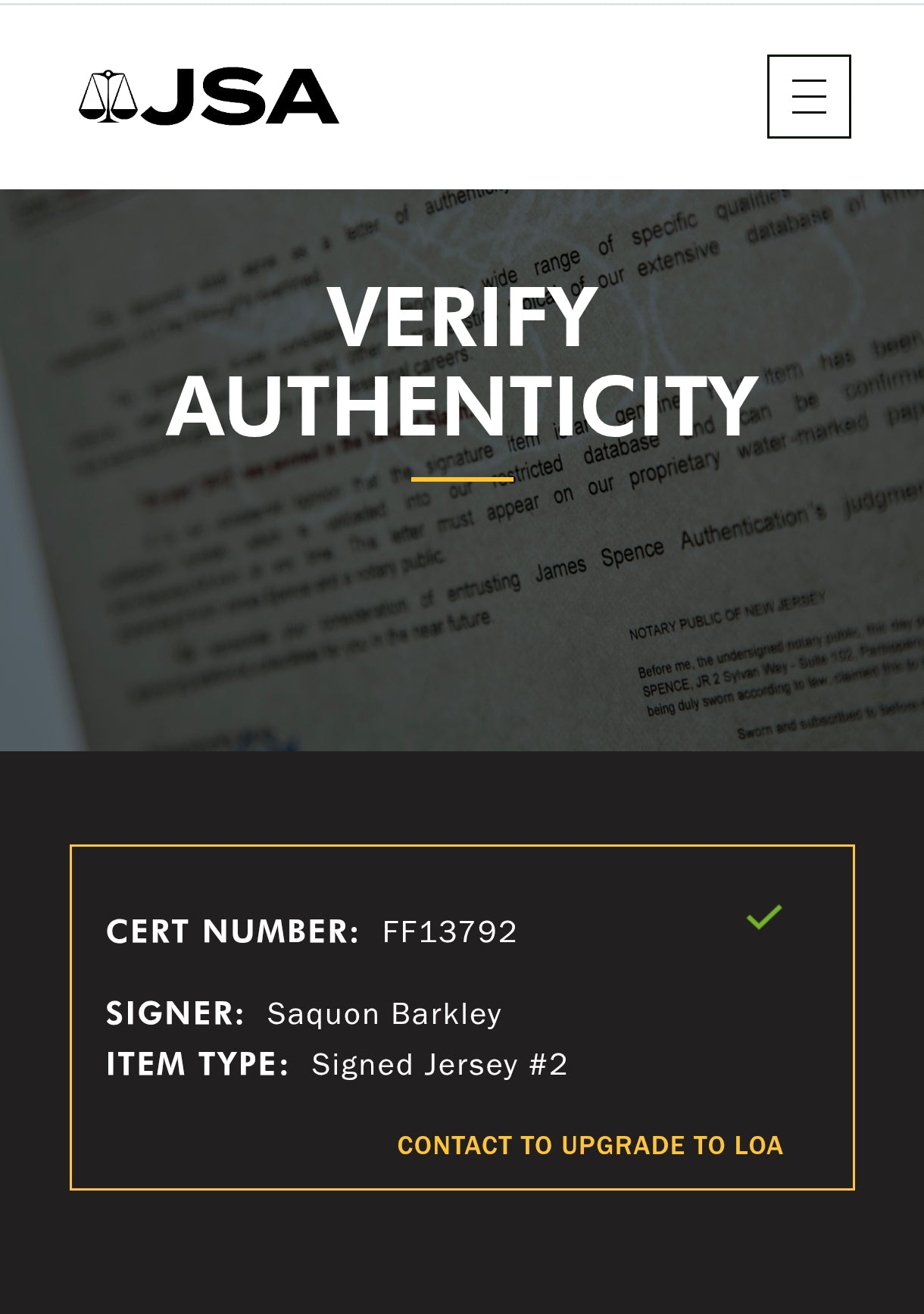 Saquon Barkley New York Giants Signed NFL Jersey JSA COA