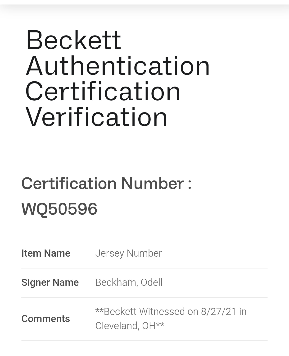 Odell Beckham Jnr Cleveland Browns Signed NFL Jersey Beckett COA