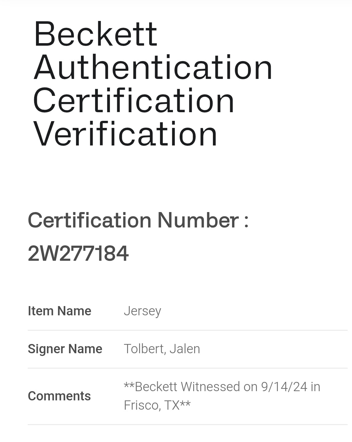 Jalen Tolbert Dallas Cowboys Signed NFL Jersey Beckett COA