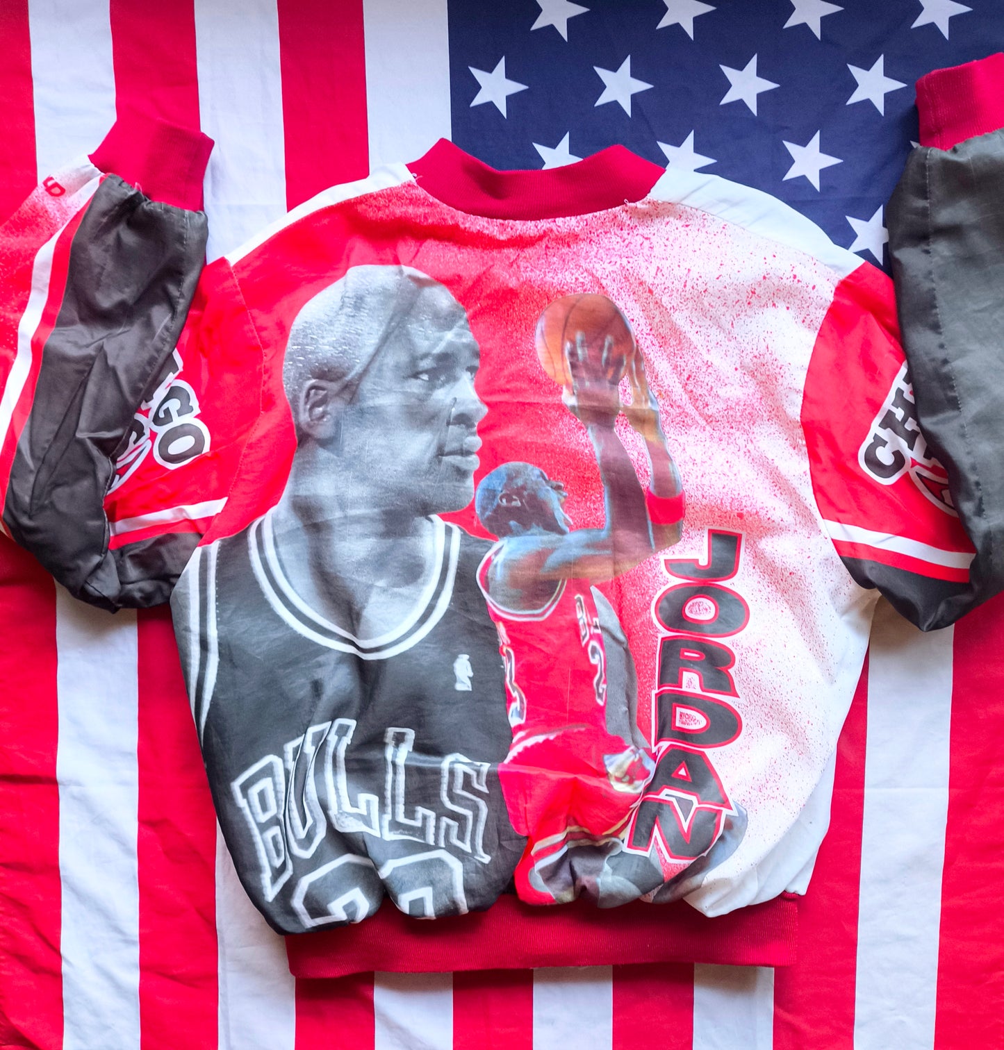 Chicago Bulls Michael Jordan Chalk Line Fanimation NBA Jacket L