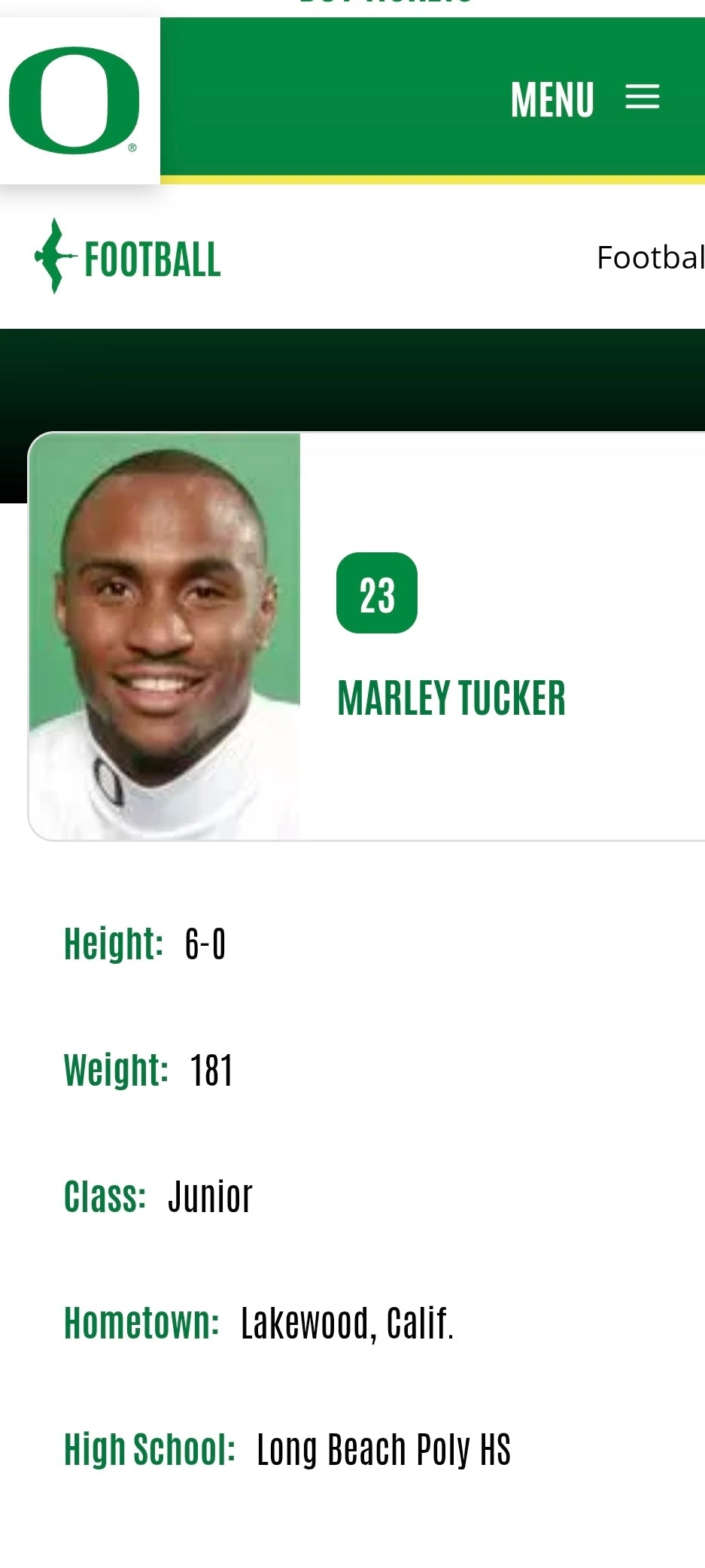 Oregon Ducks Nike NCAA Game Worn Jersey L Marley Tucker