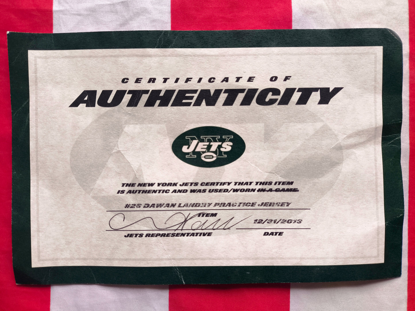 Dawan Landry New York Jets NFL Practice Worn Jersey