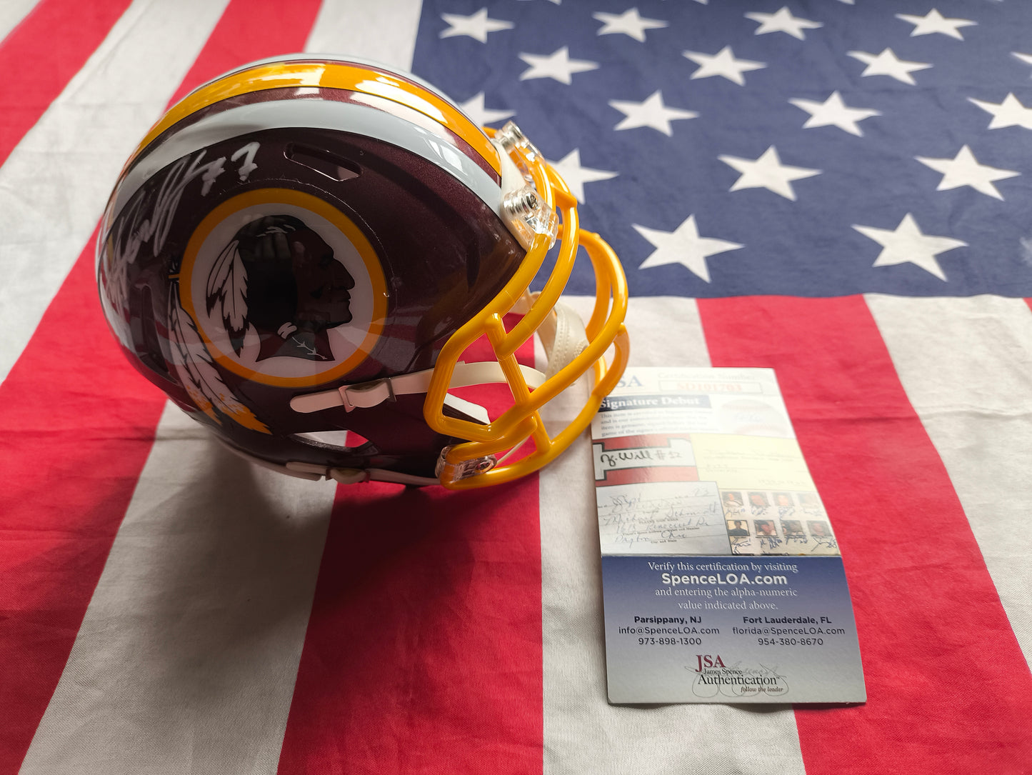 Dwayne Haskins Jnr Washington Redskins Signed Mini Helmet JSA COA