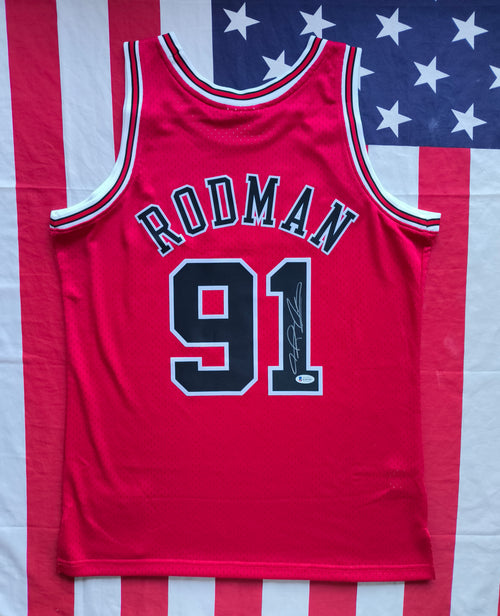 Dennis Rodman Chicago Bulls Signed Mitchell & Ness NBA Beckett COA