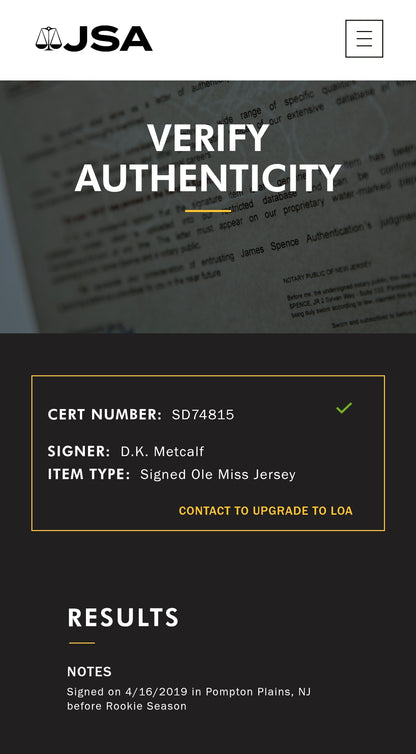 DK Metcalf Ole Miss Signed College Jersey JSA COA