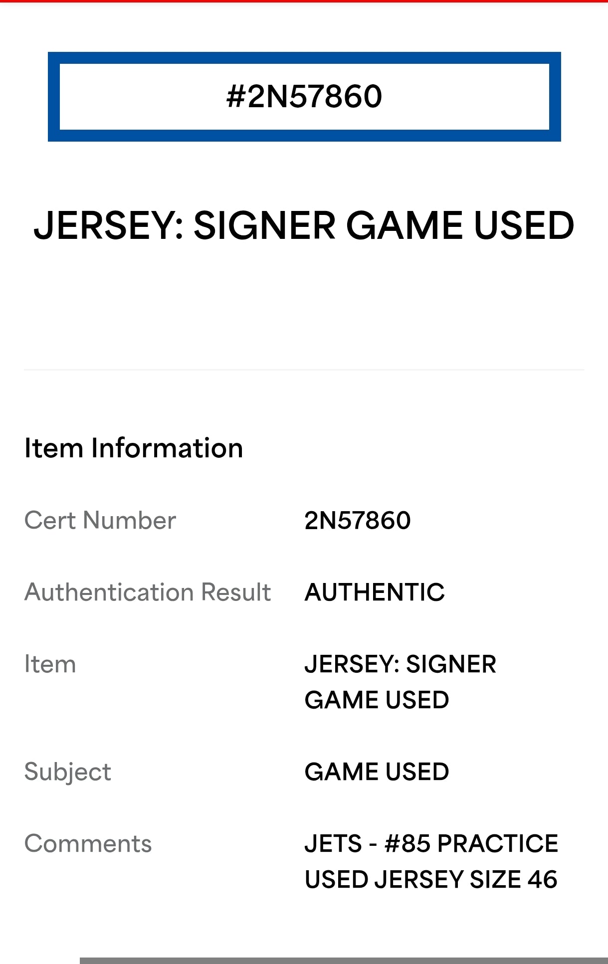 Jeff Cumberland New York Jets NFL Practice Jersey PSA DNA