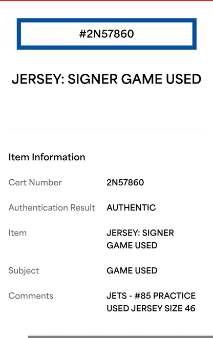 Jeff Cumberland New York Jets NFL Practice Jersey PSA DNA