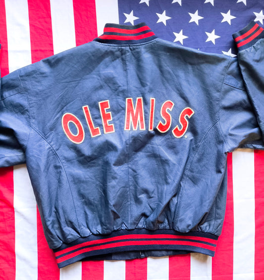 Ole Miss Rebels NCAA Red Oak Leather Jacket L