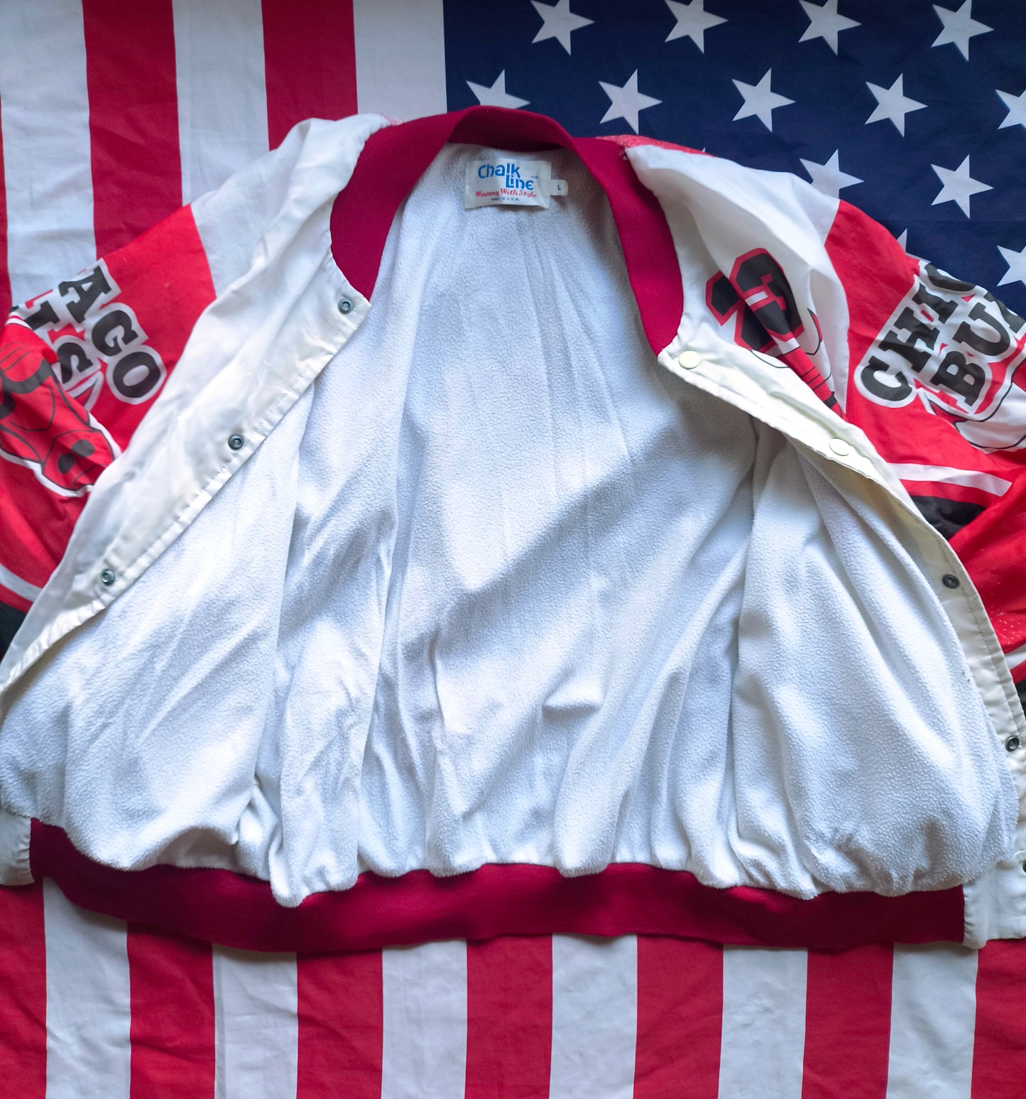 Chicago Bulls Michael Jordan Chalk Line Fanimation NBA Jacket L