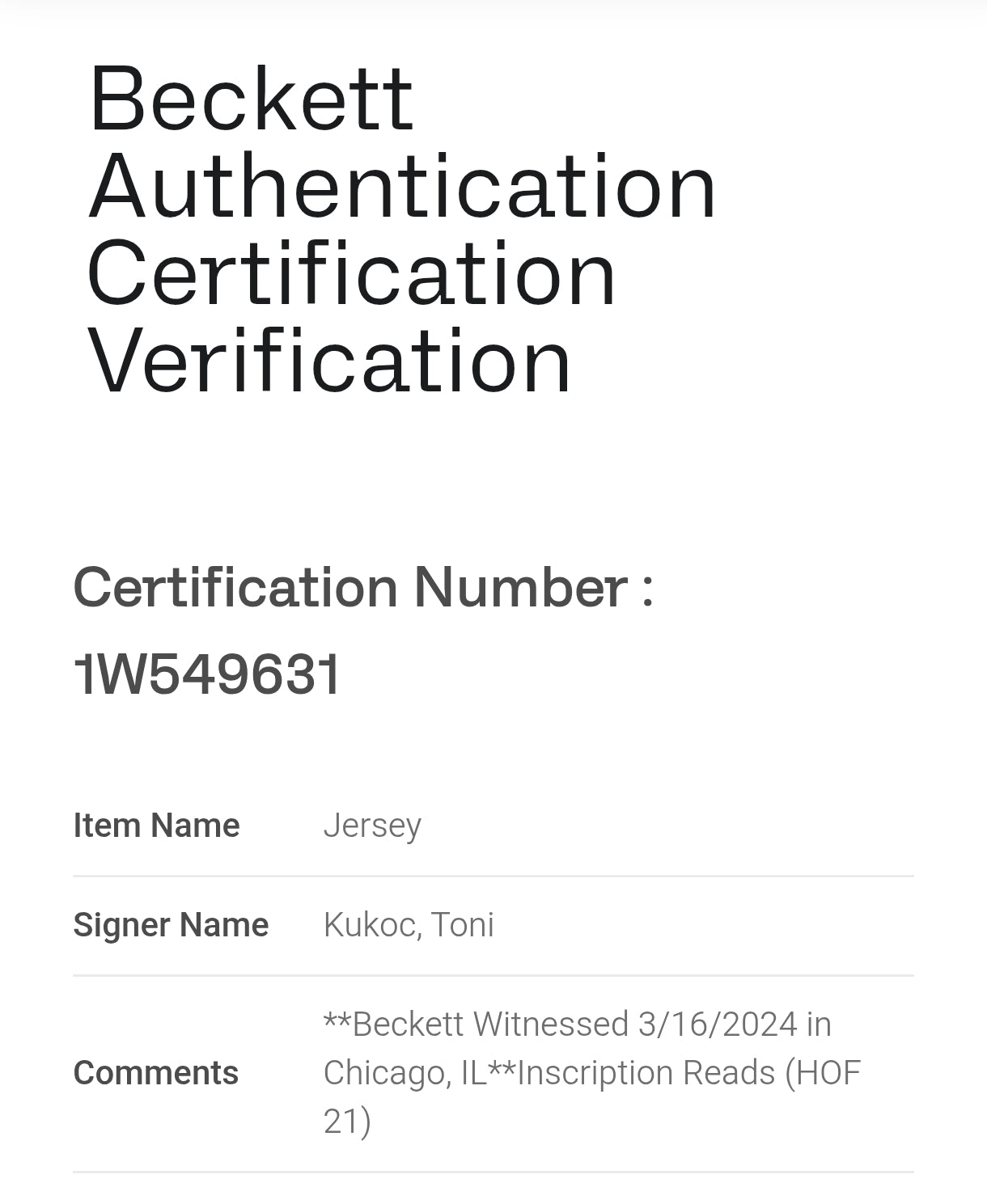 Toni Kukoc Chicago Bulls Signed NBA Jersey Beckett COA