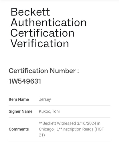 Toni Kukoc Chicago Bulls Signed NBA Jersey Beckett COA