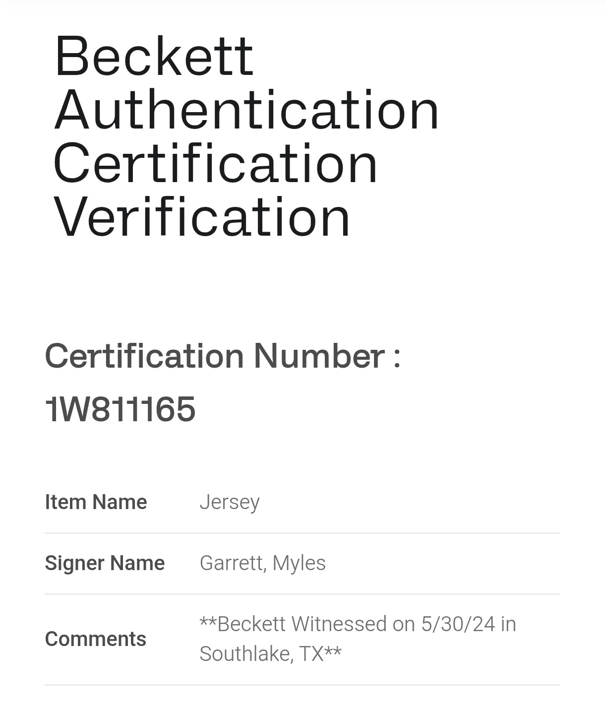 Myles Garrett Cleveland Browns Jersey Beckett COA