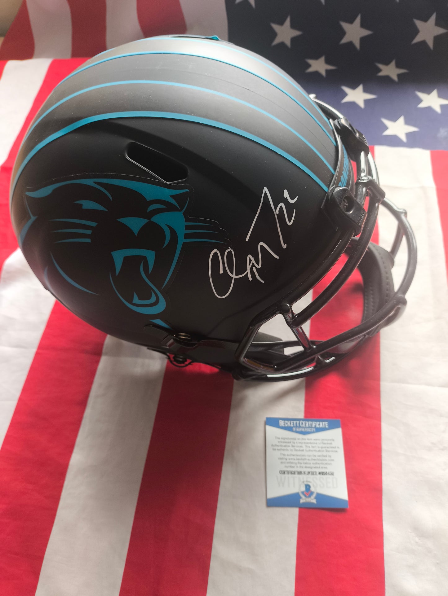Christian McCaffrey Carolina Panthers Signed NFL Helmet Beckett COA