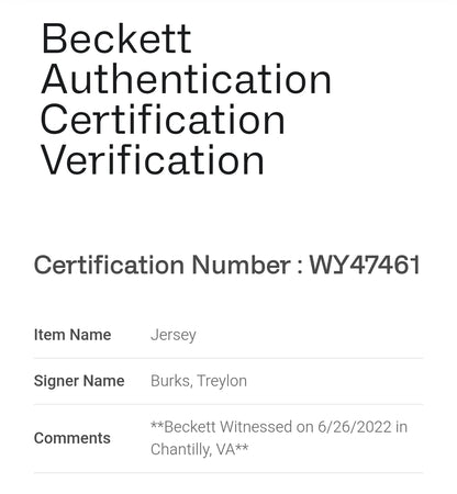 Treylon Burks Tennessee Titans Signed NFL Jersey Beckett COA