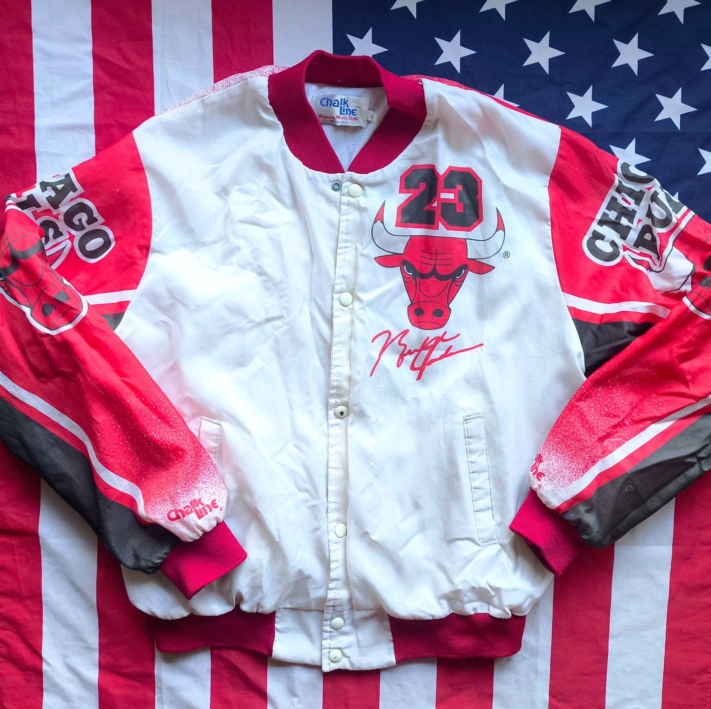 Chicago Bulls Michael Jordan Chalk Line Fanimation NBA Jacket L
