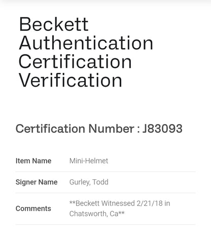 Todd Gurley Los Angeles Rams Signed Mini Helmet Beckett COA