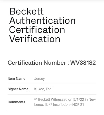 Toni Kukoc Chicago Bulls NBA Signed Jersey Beckett COA