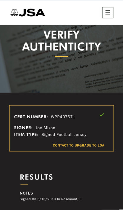 Joe Mixon Cincinnati Bengals Signed NFL Jersey JSA Authentication