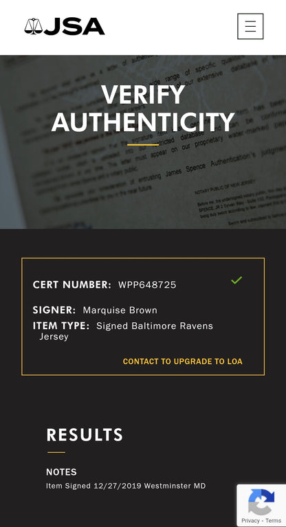 Marquise Hollywood Brown Baltimore Ravens Signed NFL Jersey JSA COA